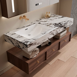 New Chinese Style Bathroom Vanity Set with Sintered Stone Hot Bending Seamless Integrated Basin Customizable - Product Image 4