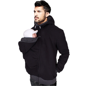 Veste porte-bébé solide à capuche pour l'automne, style kangourou, chaude, pour femmes enceintes, avec poches, manteau d'extérieur pour hommes - Product Image 1