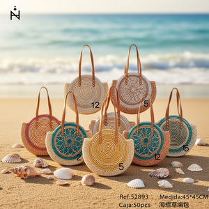 Sac de plage rond tissé en paille coquillage 45x45cm - Product Image 3