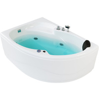 Baignoire en acrylique autoportante en forme d'éventail pour adulte, avec chauffage à température constante et fonction de massage par jets, à poser contre le mur