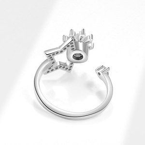 Anillos giratorios delicados con diseño floral para la ansiedad, con circonitas pavé, de cobre chapado en oro blanco, con estrella, ajustables, para mujer - Product Image 4