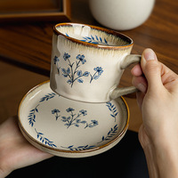 Magnifique tasse à café en céramique de style vintage haut de gamme, tasse à thé de bureau, tasse à thé de l'après-midi Orchidée