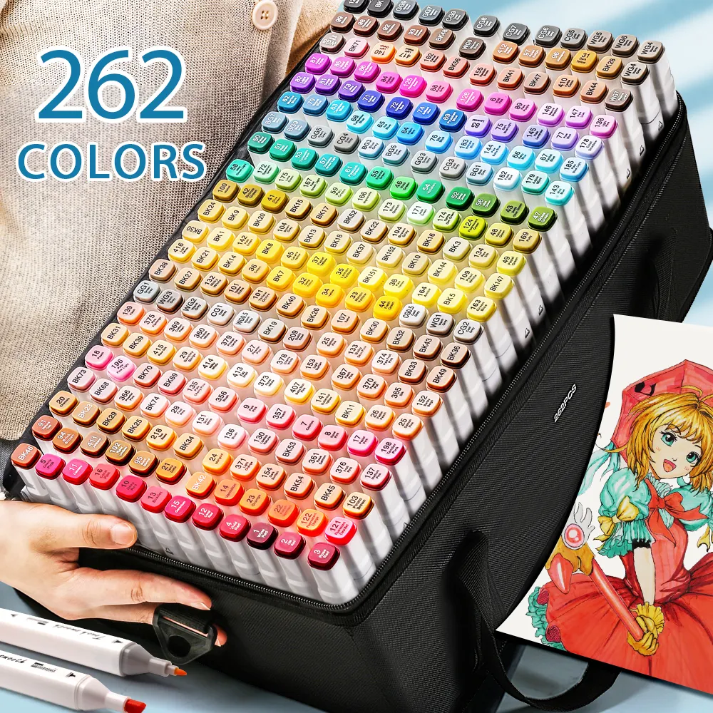 Touchfive — marqueurs de dessin professionnels, 80/100/120/168/200/262 couleurs, à base d'alcool, marqueurs d'art à double tête, pour Manga