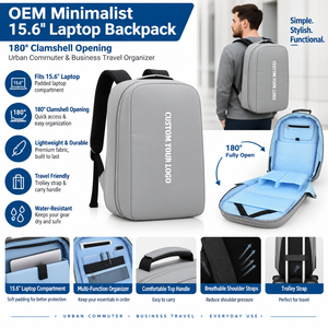 OEM Minimalist 15.6" Laptop Backpack , 180-Degree Clamshell Opening , Urban & Business Travel Organizer - Product Image 1