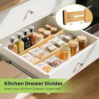 Diviseur de tiroir en bambou réglable et extensible à ressort pour la cuisine, la salle de bain, le bureau (lot de 4)