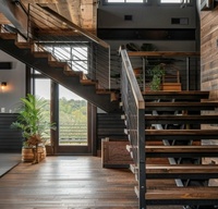 Main courante d'escalier en acier inoxydable et verre, style minimaliste moderne, pour villa duplex, design flottant personnalisé