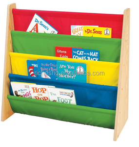 4 niveaux Pour Enfants présentoir de <span class=keywords><strong>Livre</strong></span> de bibliothèque en bois avec tissu en nylon poches enfants bibliothèque - Product Image 1