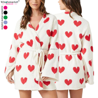 Peignoir en peluche personnalisé pour la Saint-Valentin Peignoir de luxe pour lune de miel Peignoirs moelleux Jacquard imprimé cœur sur toute la surface Peignoirs de bain pour femmes
