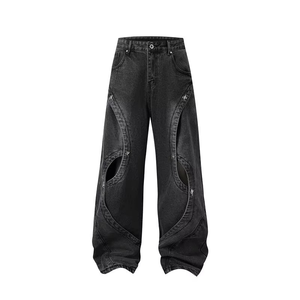 2026 New Arrival Men's Casual Oversized Baggy Style <b>Light</b> Wash Denim Straight Jeans <b>Trousers</b> Mid Loose Hole Winter Streetwear - Product Image 1
