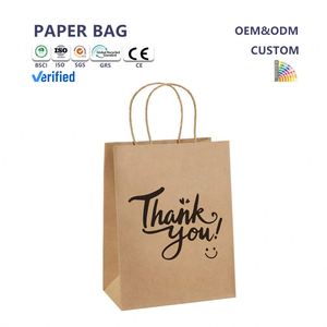 Sacs en papier kraft recyclé de luxe avec logo personnalisé pour l'emballage de vêtements, cadeaux 'Merci' - Impression flexographique - Product Image 1