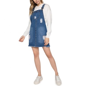 Custom <strong>Dungaree</strong> Denim <strong>Dress</strong> <strong>for</strong> <strong>Women</strong> Mini Overall <strong>Dress</strong> Destroyed Denim Overall <strong>Dress</strong> - Product Image 4