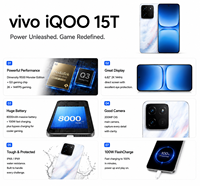 Teléfono Inteligente VIVO IQOO 15T 5G, Octa Core Snapdragon 8 Gen 5, Pantalla 2K de 144Hz, Cámara de 108MP, Batería de 8000mAh, Carga Rápida de 100W