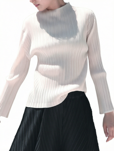 Haut plissé à manches longues pour femme, col montant texturé, décontracté, pour le bureau, 100 % polyester, vente en gros, vêtements de mode - Product Image 6