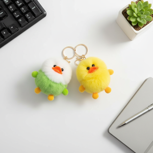 Furry Duck Plush Animal Keychain Soft Heart-Shaped Kawaii Toy Bag Pendant Durable Car Key Ring Accessory for Girls & Children
