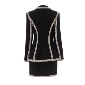 2025 recién llegados otoño moda Nueva gama alta calidad mujeres <span class=keywords><strong>terciopelo</strong></span> con Tweed adornos diseños Blazer con minifalda traje conjunto - Product Image 2