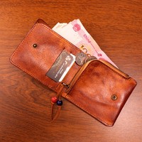 Dompet Kulit Asli Buatan Tangan Vintage 2026 untuk Pria, Tempat Kartu & Dompet Koin Bergaya Retro