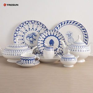 Service de table 48 pièces en porcelaine New Bone China, design fruits de style luxe bleu et blanc 2026, pour 8 personnes - Product Image 1