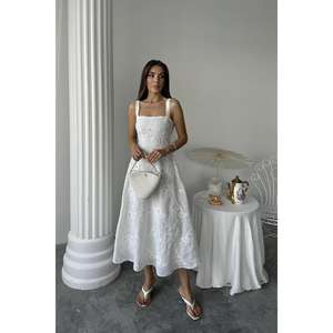 Robe de soirée longue blanche en gros avec un détail de corset complexe au dos - Product Image 6