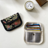 Dompet Kartu Kanvas Bergaris Grosir Motif Vintage Kancing Tekan Tempat Kartu Kecil Bahan Kain untuk Kartu Kredit