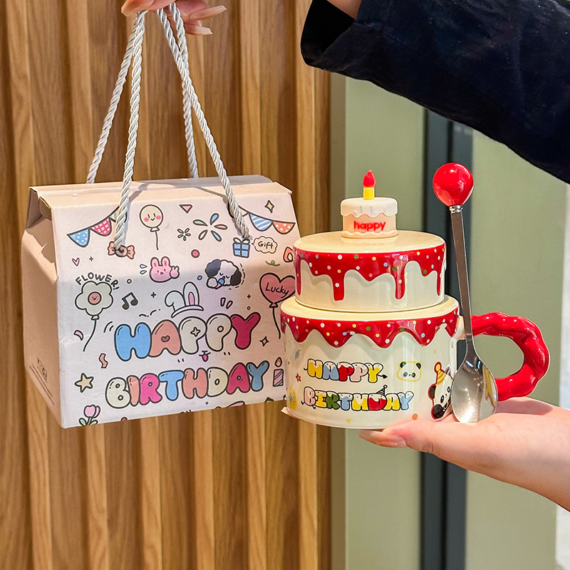 Couvercle de tasse rouge, cuillère, coffret cadeau portable