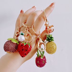 3D Cubic Bling <b>Crystal</b> Rhinestone Keychain Set Strawberry Dragon Fruit Litchi Pineapple Fashion Car Pendant <b>Keyring</b> - Product Image 2