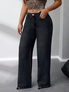 Jeans en denim <span class=keywords><strong>gris</strong></span> clair droit, <span class=keywords><strong>taille</strong></span> <span class=keywords><strong>haute</strong></span>, respirant, écologique, grande <span class=keywords><strong>taille</strong></span>, pour femmes/mères, extensible, motif uni, fabriqué par le fabricant - Product Image 3