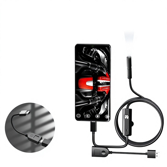 High-Definition Industrial Endoscope 7mm Lens IP67 Rated 6 White LED Illumination Pipeline Camera Automotive Video Detector