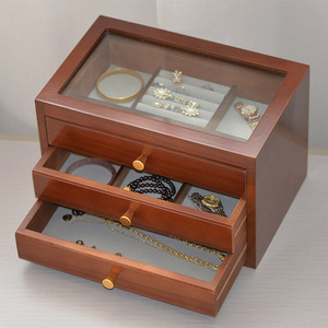 Transparent Wooden Jewelry Box Rectangle Modern Style <b>With</b> Glass Top And Four <b>Drawers</b> For Earring Storage Display - Product Image 2