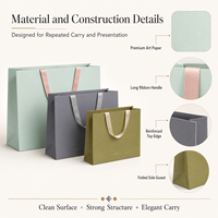 Sacs shopping en papier d'art imprimés sur mesure avec logos et poignées en ruban long pour les expositions, les salons professionnels, les conférences, les cadeaux promotionnels