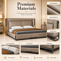 Lit capitonné réglable de luxe pour villa moderne, design minimaliste en cuir, tête de lit fine, taille King Queen, confortable, en bois