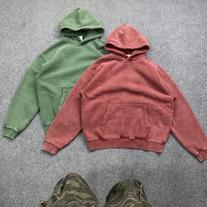 เสื้อฮู้ดดี้สตรีทแวร์ทรงโอเวอร์ไซส์สไตล์วินเทจ ล้างสีแบบแอซิดวอช  ผ้าเรียบ  สำหรับผู้ชาย  รับสกรีนลายตามสั่ง - Product Image 4