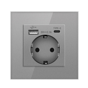 European Standard Modern Electric <strong>Power</strong> <strong>Socket</strong> 16A 110~250V EU Wall <strong>Socket</strong> <strong>with</strong> <strong>USB</strong> Charging Ports A+C Metal <strong>Socket</strong> Glass Panel
