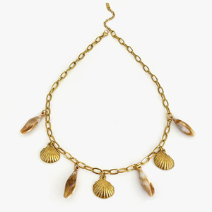 Summer Ocean Serious Or 18k Acier inoxydable PVD Plaqué or Coquillage de mer Étoile de mer Conque <span class=keywords><strong>Pendentif</strong></span> Chaîne Trombone Collier - Product Image 6