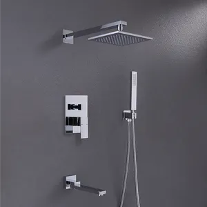 In-wall mounted 180 rotate faucet concealed brass chrome rain system bathroom shower set