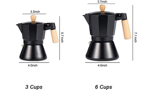 Caffettiera Moka Italiana di Alta Qualità Compatibile con Piano Cottura e Induzione, Manico in Legno, Alluminio Nero, 300ml - Product Image 2