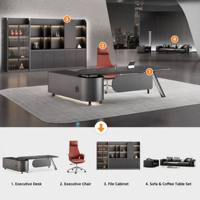 Bureau de direction moderne de luxe en forme de L avec armoire latérale rotative, serrure à empreinte digitale intégrée et table de bureau coulissante électrique