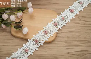 Hand Perlen Blumen kleid Hochzeits kleid Hut Spitze Accessoires dimensionale Schmetterling Stickerei Spitzen besatz