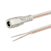 Câble avec prise femelle DC 5,5x2,1 mm, fils étamés, isolation en PVC transparent, longueur personnalisée
