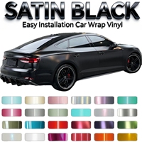Film de covering automobile en vinyle satiné noir PET, anti-décoloration, avec technologie Air Release, qualité 3M, pour enveloppement de véhicules