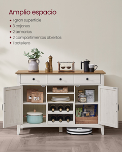Aparador Estilo Rústico con Cajones y Puertas, Mueble <span class=keywords><strong>de</strong></span> Cocina con Botellero Extraíble para Bar en Casa - Product Image 3