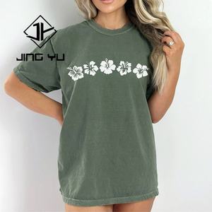 Camiseta de Alta Calidad con Logotipo Personalizado Estampado para Verano, Camiseta Holgada con Cuello Redondo de Algodón para Mujer - Product Image 1