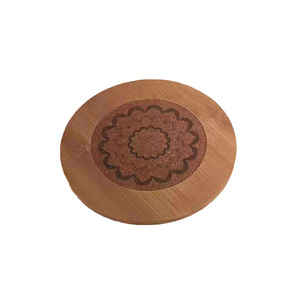 Sous-verre rond en bambou avec motif floral, résistant à la chaleur, pour tasses à thé, mugs à café, bouteilles d'eau - Product Image 3