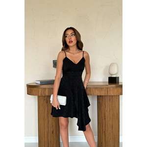 Vestido Negro Jacquard Asimétrico al por Mayor, Ropa Elegante para Mujer Profesional - Product Image 3