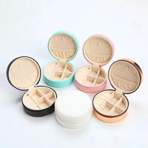 Round PU Leather Travel Jewelry Box Double Layer Multi Compartment Zipper Portable Organizer <b>Case</b> for Necklaces Rings <b>Earrings</b> - Product Image 2