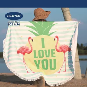 ZELOYAUT Sublimation Custom 150mm Dia Hot Sale Round Beach Towel Surf Towels Wholesale Stripe Quick Dry For Beach