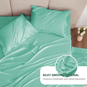 Parure de draps de luxe en satin de soie 100% pour lit King Size, 400 fils, toucher soyeux, poches profondes, <span class=keywords><strong>1</strong></span> <span class=keywords><strong>drap</strong></span> plat, <span class=keywords><strong>1</strong></span> <span class=keywords><strong>drap</strong></span>-<span class=keywords><strong>housse</strong></span>, 2 taies d'oreiller - Product Image 4