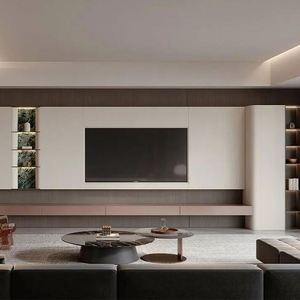 Support TV moderne minimaliste réglable en panneau de fibres à densité moyenne avec éclairage pour chambres, salles à manger et salons - Product Image 2