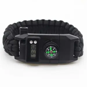 Multifunctional Outdoor Survival Umbrella Rope Waterproof Whistle Compass Seven core Para Cord Bracelet With Digital Watch