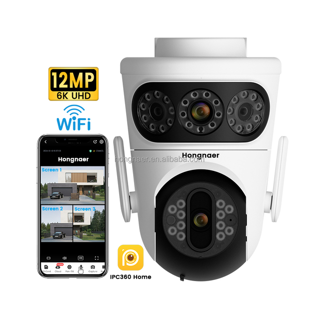 Hongnaer Smart 3 Video Outdoor Wireless PTZ IP Camera IPC360 Home 360 12MP 6K Three Lens WiFi Surveillance Security CCTV Camera