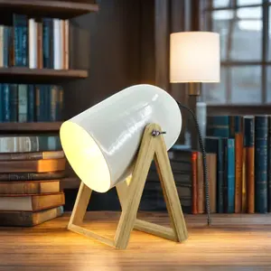 Lâmpada de mesa LED moderna e portátil, mesa de cabeceira retrátil de madeira para quarto, mesa dobrável, luz elétrica branca/preta para estudo, luz de leitura